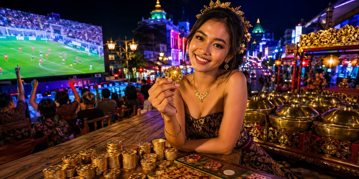 Suasana malam di pasar dengan permainan kartu yang ramai dan penuh semangat