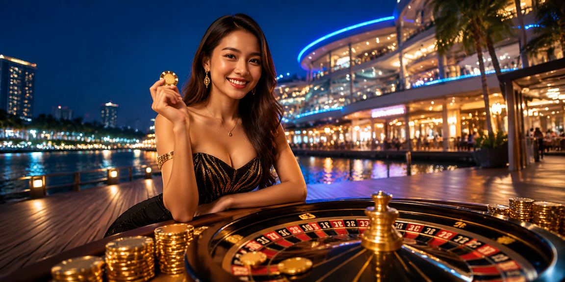 Meja roulette bercahaya neon dengan tampilan permainan fair dan transparan