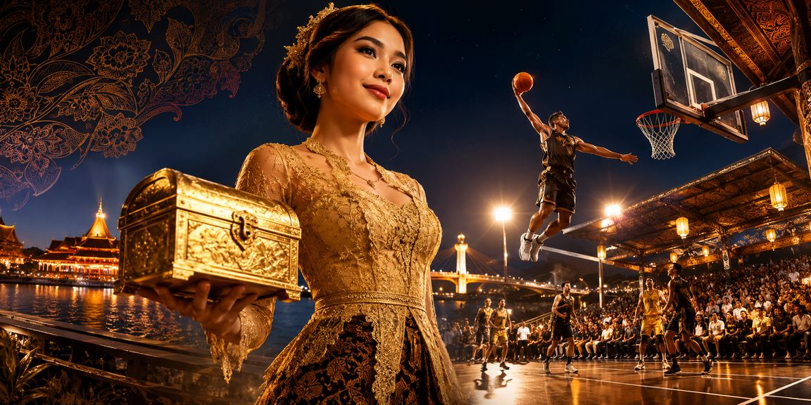Model percaya diri menampilkan layar taruhan basket dalam suasana eksklusif VIP
