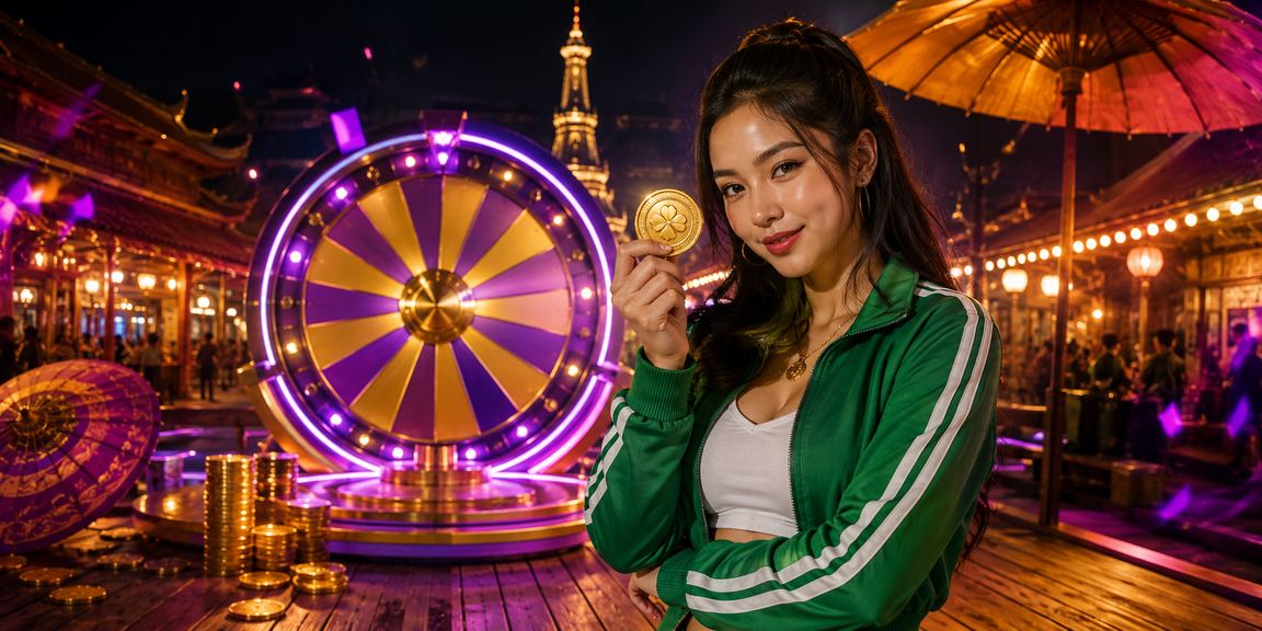 Suasana malam yang meriah di pasar dengan hadiah lucky draw berkilauan